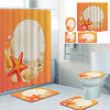 Starfish Shell Printed Bathtub Curtain Liner Covered With Waterproof Fabric Shower Curtain For Bathroom Home Decoration With Hook Floor Mat And Four-piece Toilet Mat