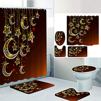 Stars And Moon Digital Printing Four-piece Set Shower Curtains and Hooks Modern Polyester Machine Made Waterproof Bathroom