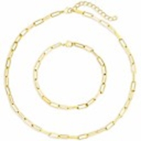statement 14k gold plated 4mm thick oval chain link choker collar necklaces and link chain bracelets chunky gold jewelry set for women (gold chain necklace bracelet set)