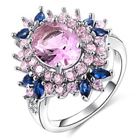 Statement Ring Amethyst Layered Pink Copper Platinum Plated Imitation Diamond Flower Ladies Unusual Unique Design 1pc 6 7 8 9 10 / Women