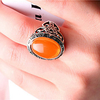 Statement Ring Citrine Artisan Orange Green Silver Plated Ladies Unusual Asian / Women