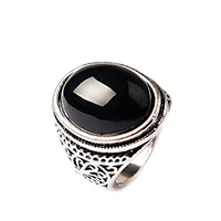Statement Ring Simulated Black Red Gold Plated Obsidian Ladies Fashion / Women