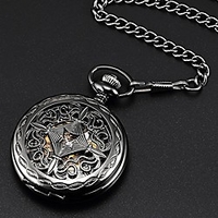 steampunk black copper case skeleton mechanical pocket watch fob wpk167