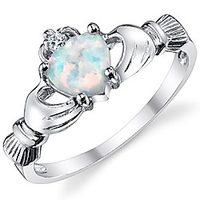sterling silver 925 irish claddagh friendship amp; love ring with simulated opal heart 3