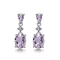 sterling silver amethyst oval three stone dangling stud earrings