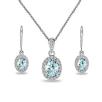 sterling silver blue topaz amp; white topaz oval halo necklace amp; leverback earring