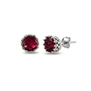sterling silver created red ruby crown stud earrings