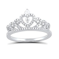 sterling silver cz heart crown ring - size 6