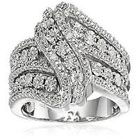 sterling silver diamond 3 row twist fashion band ring (1/10 cttw),  size 8