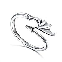 sterling silver dragon ring devil tail arrows adjustable open ring, oxidized size 8