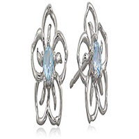 sterling silver genuine sky blue topaz flower stud earrings