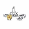 sterling silver gold tone sunflower initial 26 letter script name alphabet a resizable ring for size 5-9