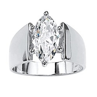 sterling silver marquise cut cubic zirconia wide band solitaire engagement ring size 6