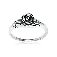 sterling silver oxidized flower rose ring,  size 8