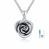 sterling silver rose flower cremation urn pendant necklace keepsake ashes memorial jewelry for women (oxidized)