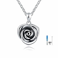sterling silver rose flower cremation urn pendant necklace keepsake ashes memorial jewelry for women (oxidized)