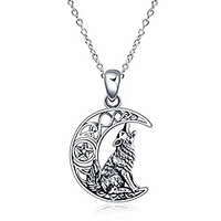 sterling silver wolf jewelry howling wolf pendant necklace for men for women,  182 (style-1)