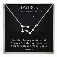 sterling silver zodiac constellation necklace astrology horoscope keepsake card gift for women- taurus (apr 21 - may 21)