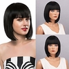 Straight Black Synthetic Wigs With Bangs For Women Short Hair Bob Wig Heat Resistant Bobo Hairstyle Cosplay Wigs miniinthebox
