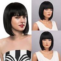 Straight Black Synthetic Wigs With Bangs For Women Short Hair Bob Wig Heat Resistant Bobo Hairstyle Cosplay Wigs miniinthebox