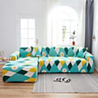 Stretch Slipcover Sofa Cover Couch Cover Daisy Printed Geometric Sofa Cover Stretch Couch Cover Sofa Slipcovers for 1~4 Cushion Couch with One Free Pillow Case