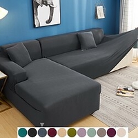 Stretch Sofa Cover Slipcover Elastic Sectional Couch Armchair Loveseat 4 Or 3 Seater L Shape Plain Solid Color Soft Durable miniinthebox