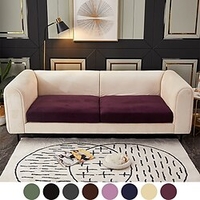 Stretch Sofa seat Cushion Cover Velvet Slipcover Elastic Couch Armchair Loveseat 4 or 3 Seater Grey Black Blue Plain Solid Soft Durable Washable miniinthebox