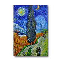 Stretched Oil Painting Hand Painted - Abstract Contemporary Modern Canvas High Quality Van Gogh repro Cypress Starry Night