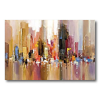 Stretched Oil Painting Hand Painted Canvas Abstract Comtemporary Modern High Quality Bilding City Ready to Hang miniinthebox
