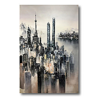 Stretched Oil Painting Hand Painted Canvas Abstract Comtemporary Modern High Quality Building City Ready to Hang miniinthebox