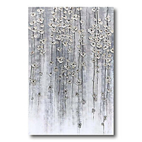 Stretched Oil Painting Hand Painted Canvas Abstract Comtemporary Modern High Quality Silver Blossom Ready to Hang miniinthebox