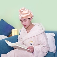 Stripes Hair Towel Wrap Dry Hair Hat Bath Hair Cap Coral Fleece Thick Hair Drying Towel with Button miniinthebox