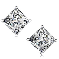 stunning flame 18k gold plated silver princess cut simulated diamond cz stud earrings,  1.6ct