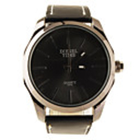 Stylish Classic Decor Dials PU Leather Band Women Men Watch - Black
