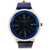Stylish Fashion Decor Dials Leather Band Women Men Watch - Deep Blue