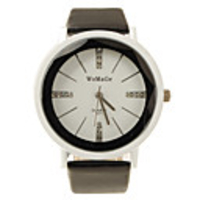 Stylish Fashion Decor Dials PU Leather Band Women Men Watch - Black