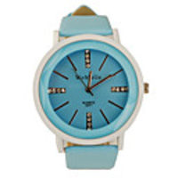 Stylish Fashion Decor Dials PU Leather Band Women Men Watch - Light Blue