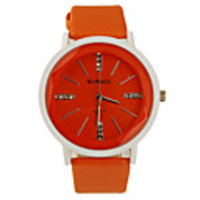 Stylish Fashion Decor Dials PU Leather Band Women Men Watch - Orange