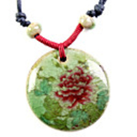 Stylish Hand Woven Ceramic Necklace with Jade Style Peony Pendant