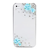 Stylish Translucent Case with Crystals for iPhone 4 (Blue Flower)
