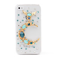 Stylish Translucent Case with Crystals for iPhone 4 (Moon)