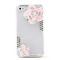 Stylish Translucent Case with Crystals for iPhone 4 (Pink Flower)