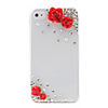 Stylish Translucent Case with Crystals for iPhone 4 (Red Flower)