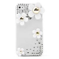 Stylish Translucent Case with Crystals for iPhone 4 (White Flower)