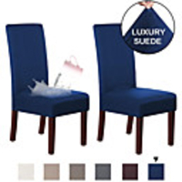 Suede Dining Room Chair Covers Dining Chair Slipcover Parsons Chair Slipcover Water Proof Chair Covers for Dining Room Set of 2,  Soft Stretch Removable High Back Chair Protector
