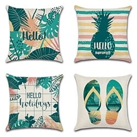 Summer Time Double Side Cushion Cover 4PC Soft Decorative Square Throw Pillow Cover Cushion Case Pillowcase for Sofa Bedroom Superior Quality Machine Washable miniinthebox