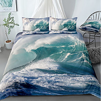 Summer Wave Landscape 3-Piece Duvet Cover Set Hotel Bedding Sets Comforter Cover with Soft Lightweight Microfiber For Holiday Decoration(Include 1 Duvet Cover and 1or 2 Pillowcases)