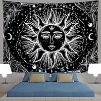 sun and moon tapestry black and white burning sun with stars tapestry psychedelic tapestry indian tapestry for room