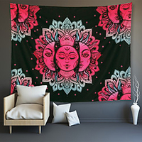 sun and moon tapestry burning sun with stars tapestry black and white tapestry mystic fractal faces tapestry psychedelic hippy tapestry wall hanging for room (51.2 x 59.1 inches)