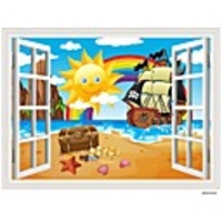 Sun Beach Rainbow Wall Stickers Plane Wall Stickers Decorative Wall Stickers PVC Home Decoration Wall Decal Wall Window Decoration 1pc